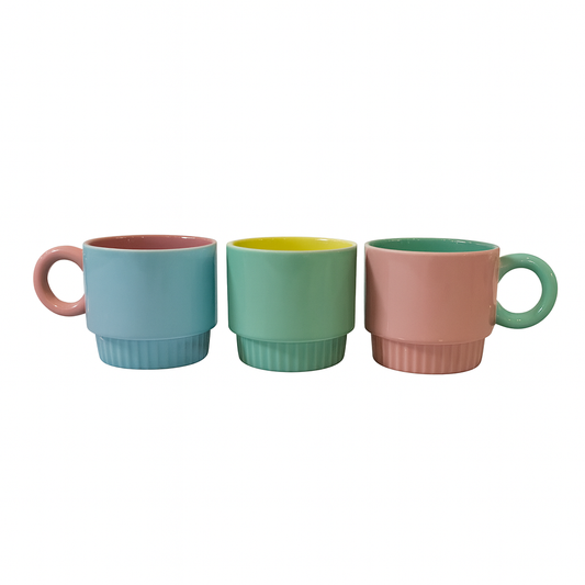 Pastel Pop Ceramic Mug – Retro Coffee &amp; Tea Cup in Blue, Green, Pink & Yellow