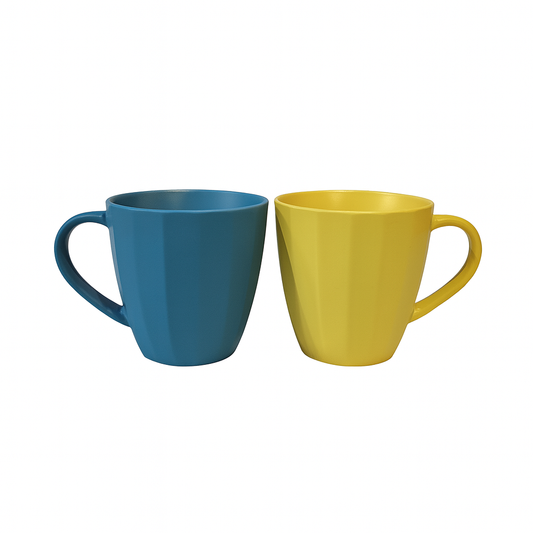 Modern Matte Ceramic Mug – Faceted Coffee & Tea Cup in Blue or Yellow