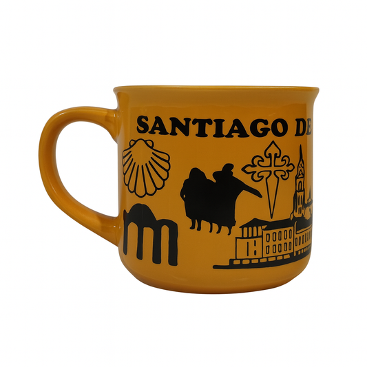 Santiago de Compostela Souvenir Ceramic Mug – Colorful Travel Coffee Cup in Orange