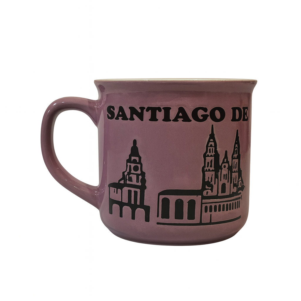 Santiago de Compostela Souvenir Ceramic Mug – Colorful Travel Coffee Cup in Purple
