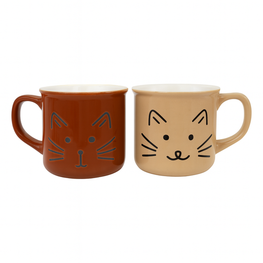 Cute Cat Face Ceramic Mug – Brown or Beige Coffee Cup for Cat Lovers