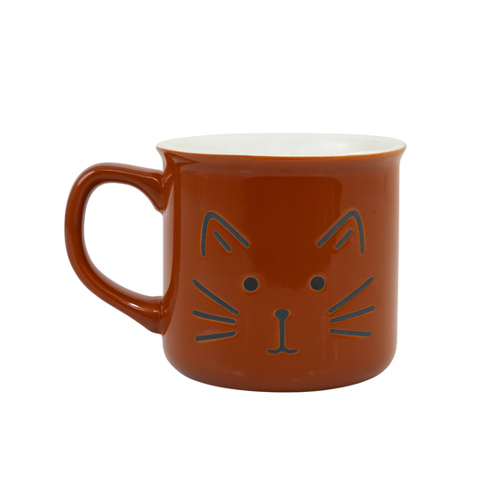 Cute Cat Face Ceramic Mug – Brown or Beige Coffee Cup for Cat Lovers