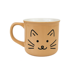 Cute Cat Face Ceramic Mug – Beige Coffee Cup for Cat Lovers