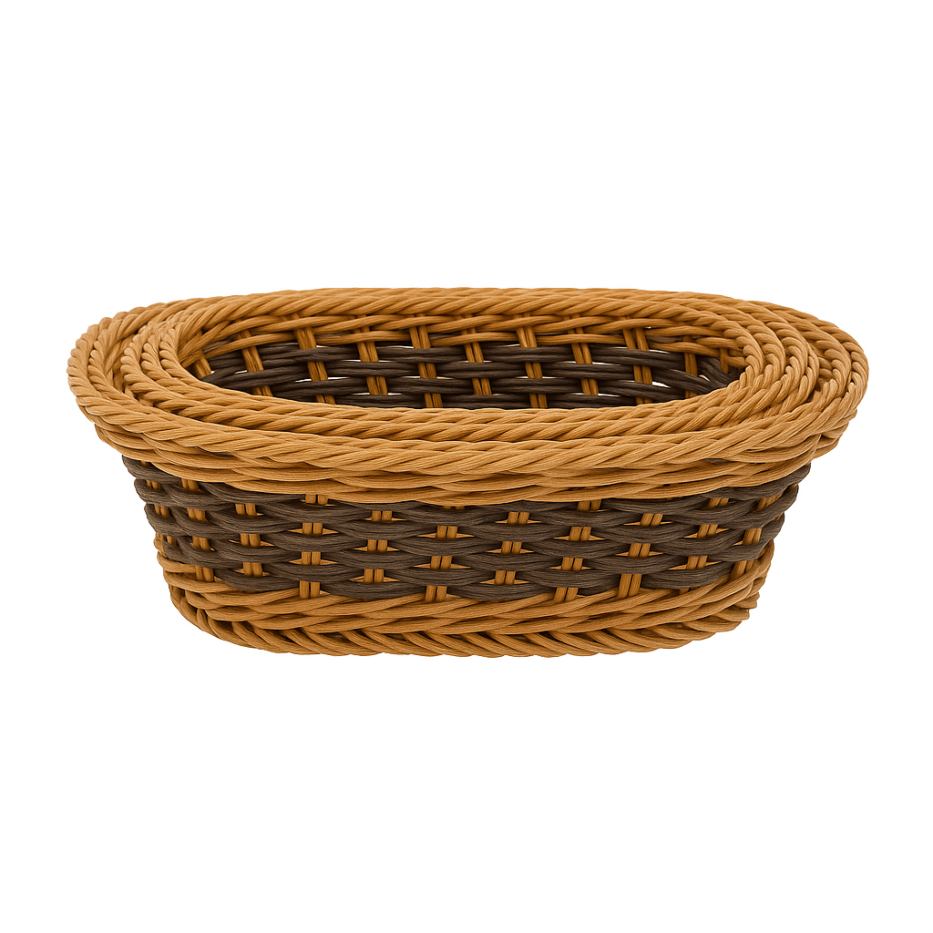 3-Piece Handwoven Oval Cane Bread Basket Set – Natural Brown Rattan Serving Baskets for Dining & Kitchen
