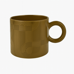 Modern Geometric Ceramic Mug – Matte Mustard Coffee Cup with Round Handle