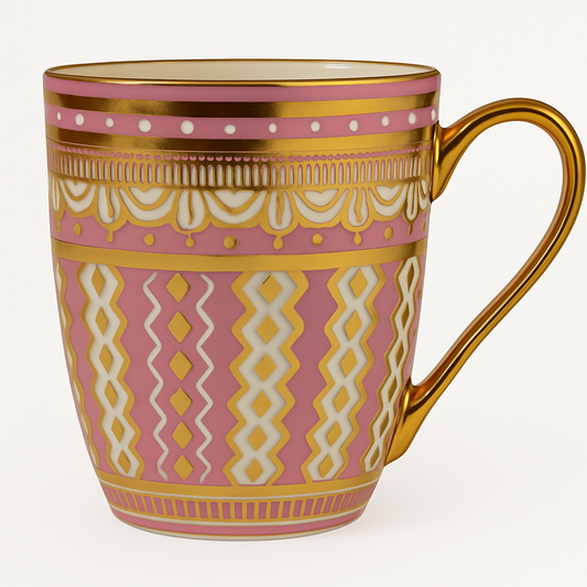Bohemian Luxe Ceramic Mug – Gold Handle Coffee & Tea Cups pink