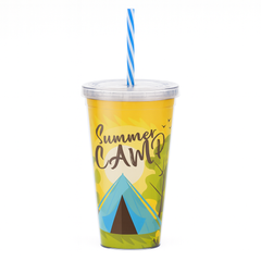 Lime Shake Cup AP-9444 – 600 ml Clear Double-Wall Fruit Shake Tumbler with Straw