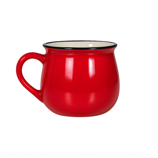 Red Enamel Mug | Vintage Pot-Belly Design | Durable Coffee & Tea Cups for Home & Outdoor Use