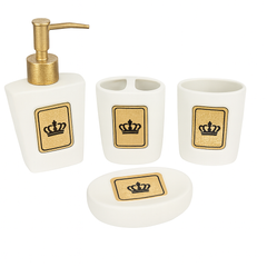 4-Piece Luxury Bathroom Accessory Set – Black & White Ceramic Collection with Gold Accents (Soap Dispenser, Toothbrush Holder, Tumbler & Soap Dish)