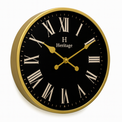 SCOTTISH 20" Heritage Wall Clock – Black Dial with Gold Plastic Frame and Roman Numerals