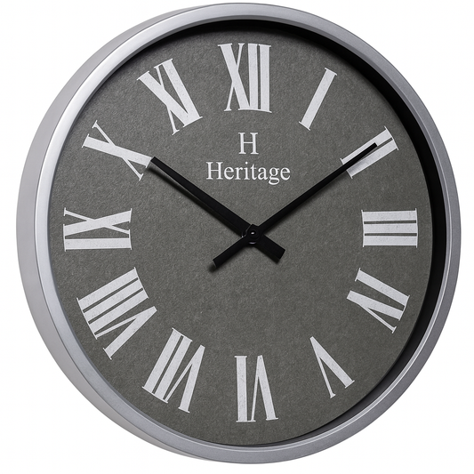 SCOTTISH 20" Heritage Wall Clock – Grey Dial with Silver Plastic Frame and Roman Numerals