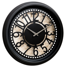CAMBRIDGE Wall Clock – Black Plastic Frame with Cutout Numerals and Marbled Dial - Habitt