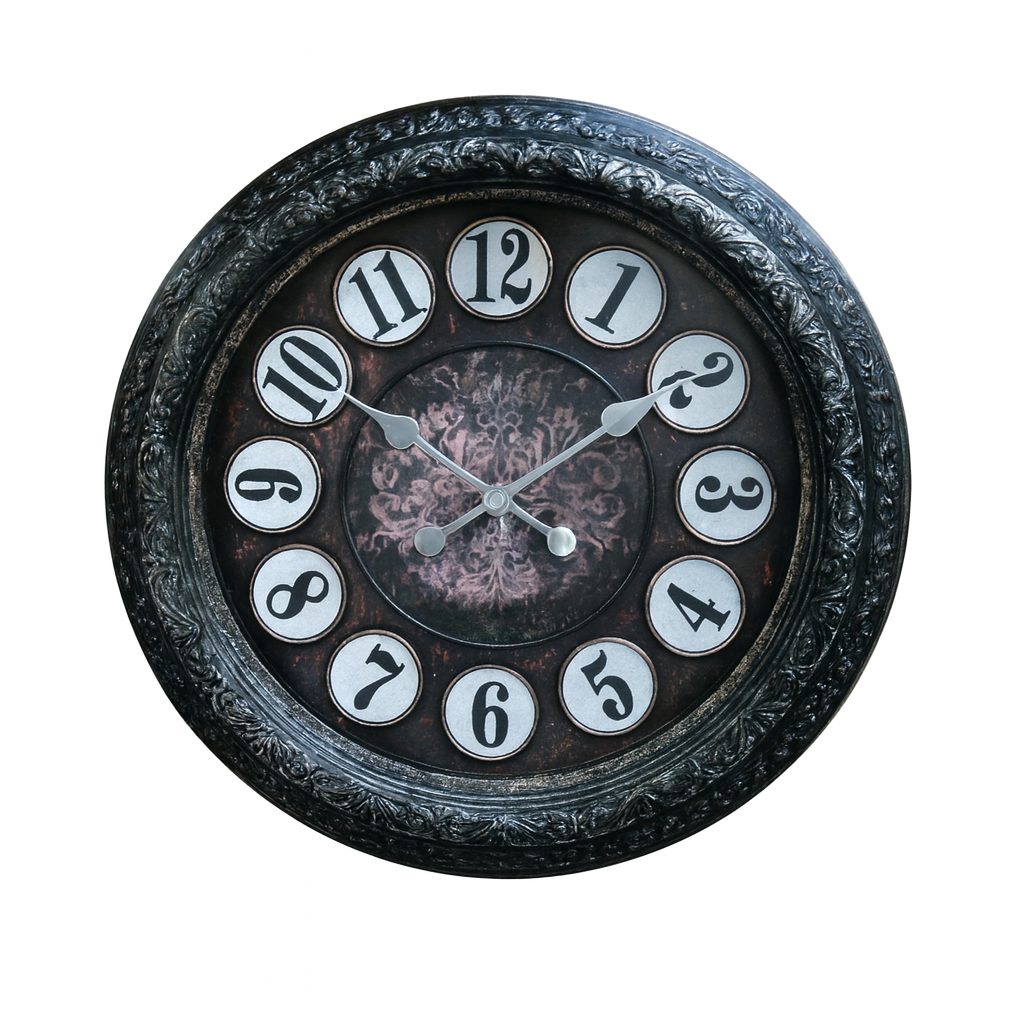SUNRISE PLAIN 18" Vintage Wall Clock – Ornate Black Frame with Antique Dial Design - Habitt