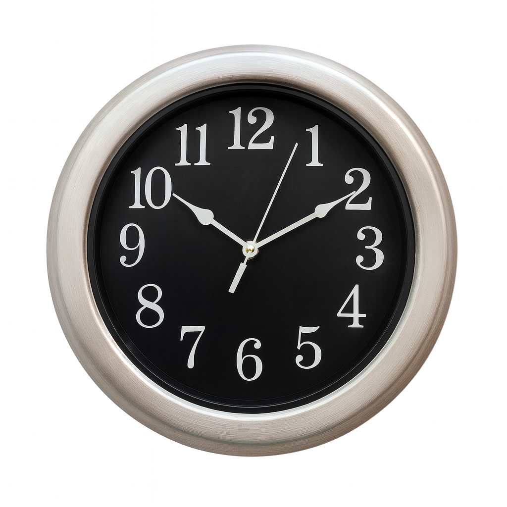 SUNRISE PLAIN 18" Modern Wall Clock – Brushed Silver Frame with Black Dial