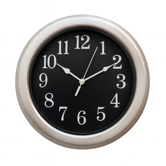 SUNRISE PLAIN 18" Modern Wall Clock – Brushed Silver Frame with Black Dial