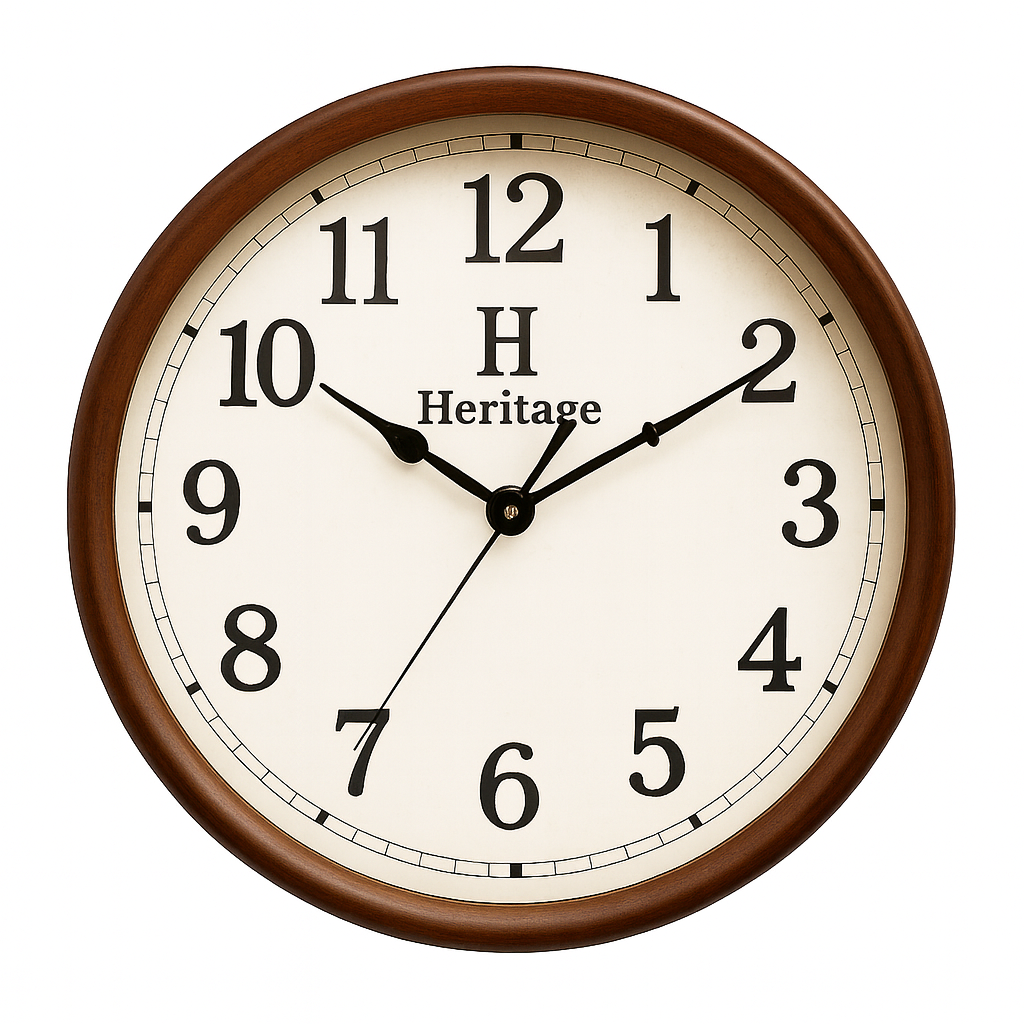 SUNSET PLAIN 15" Heritage Wall Clock – Classic Brown Frame with Cream Dial