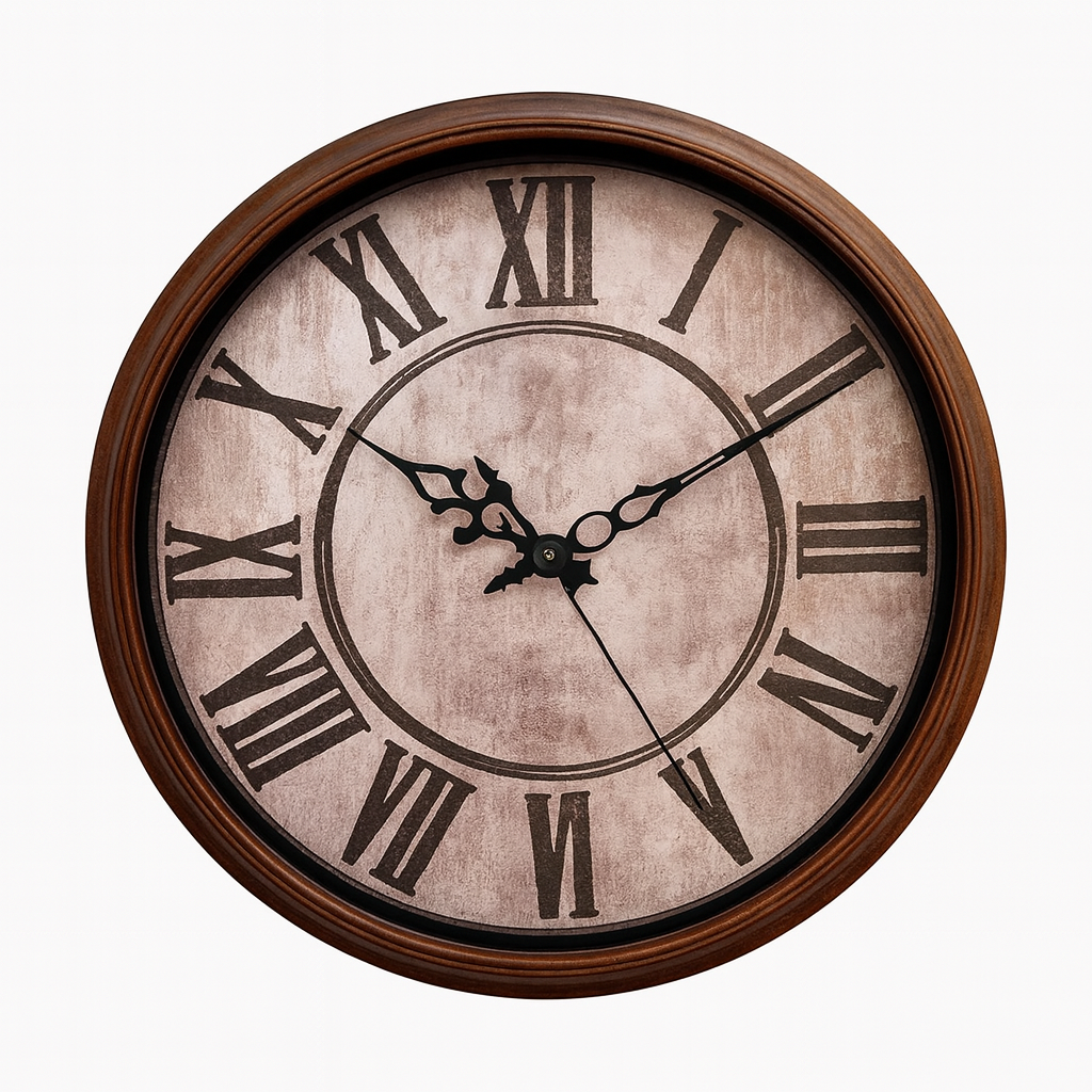 SUNSET PLAIN 15" Vintage Roman Wall Clock – Brown Plastic Frame with Antique Dial