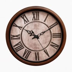 SUNSET PLAIN 15" Vintage Roman Wall Clock – Brown Plastic Frame with Antique Dial
