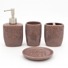 4 Pcs Bathroom Set – Mocha Embossed Design