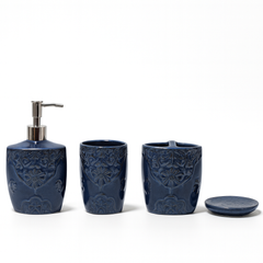 4 Pcs Bathroom Set –  Blue Embossed Design
