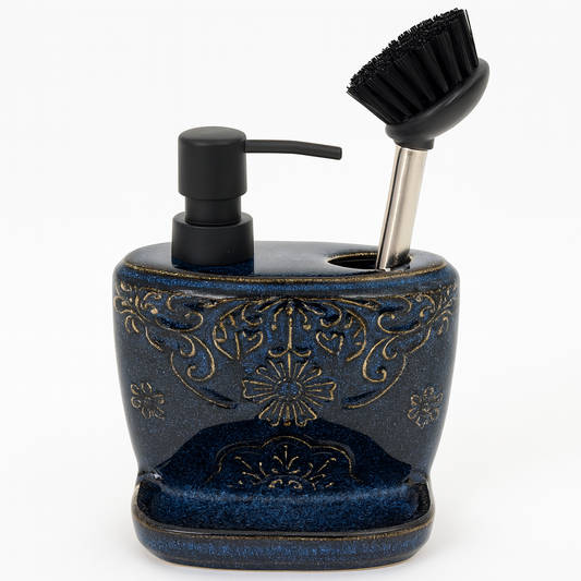 Elegant Dispenser with Brush – Midnight Blue Embossed Design