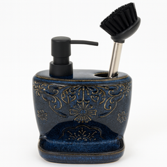 Elegant Dispenser with Brush – Midnight Blue Embossed Design