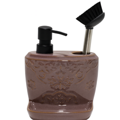 Elegant Dispenser with Brush – Mauve Embossed Design