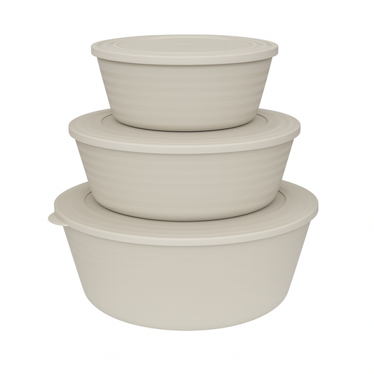 3Pc Round Storage Containers with Lids – Food-Safe Plastic Kitchen Containers (Brown)