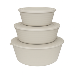 3Pc Round Storage Containers with Lids – Food-Safe Plastic Kitchen Containers (Brown)