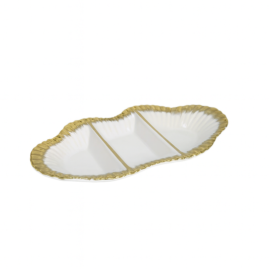 Elegant 3-Portion Serving Dish – Gold Rim Design