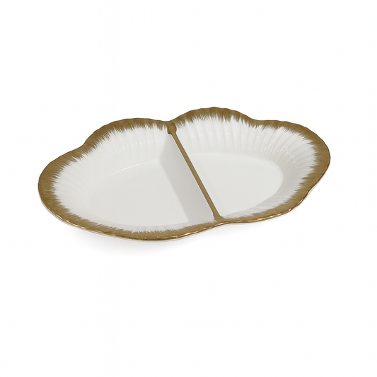 Elegant 2-Portion Serving Dish – Gold Rim Design