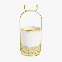 White Ceramic Holder with Gold Metal Stand – Elegant Organizer