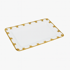 Rectangular Ceramic Serving Dish – White with Ornate Gold Border