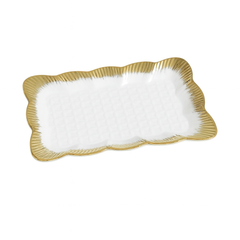 Rectangular Ceramic Serving Dish – White with Gold Border