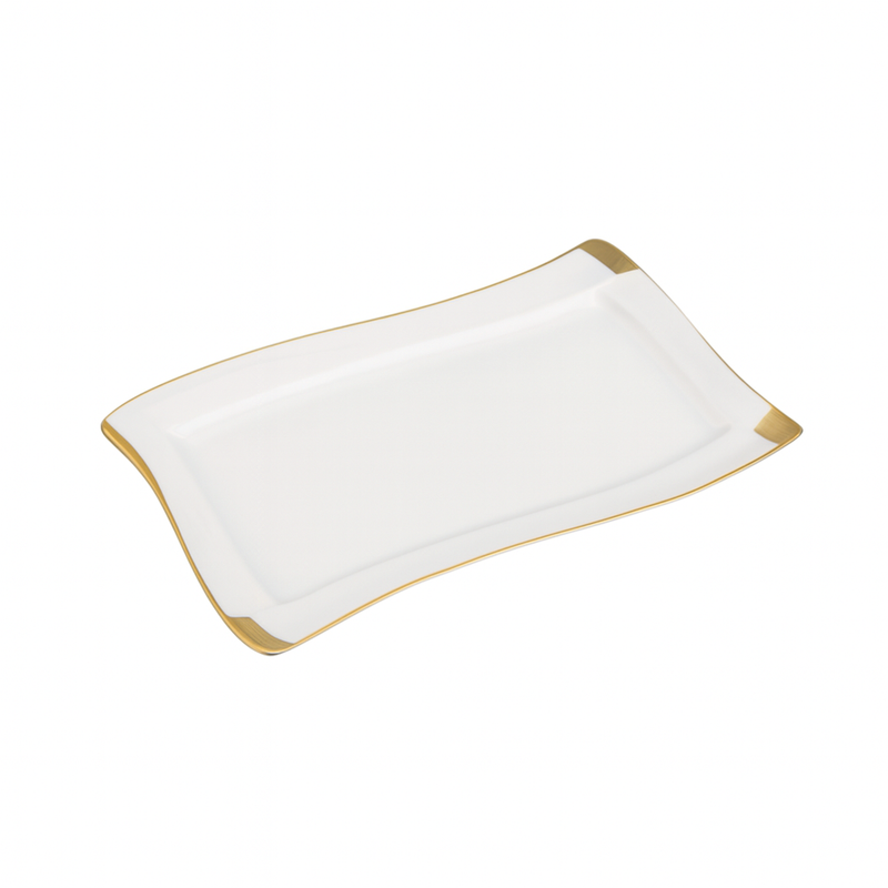 Rectangular Ceramic Serving Dish – White with Gold Trim - Habitt