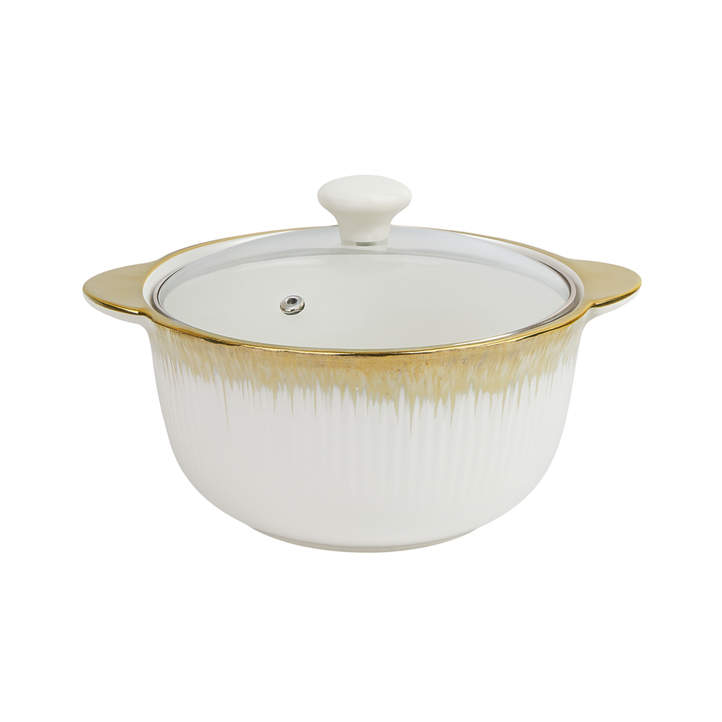 Small Ceramic Serving Dish with Lid – White & Gold Gradient