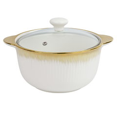 Large Ceramic Serving Dish with Lid – White & Gold Gradient