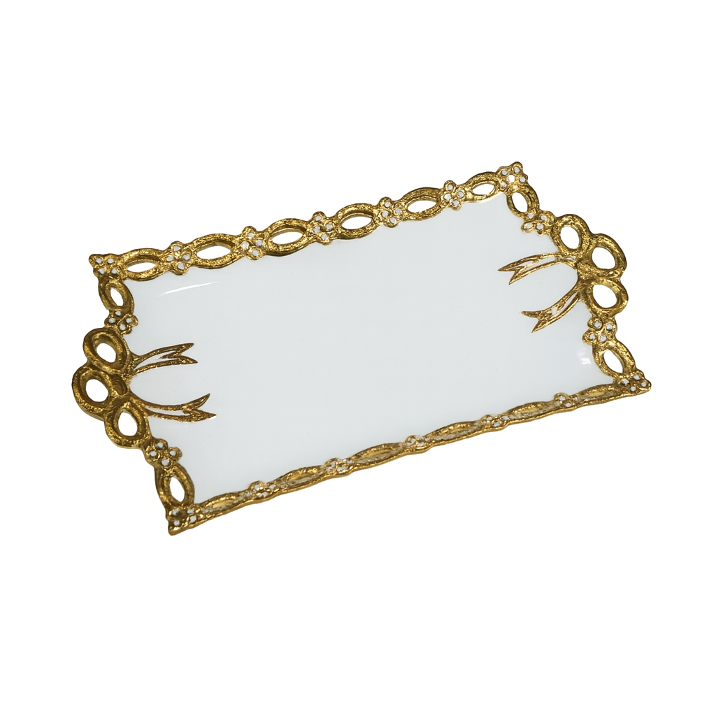 Large Elegant Rectangular Decorative Serving Tray – Gold Trim