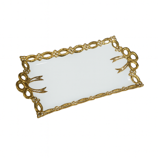 Large Elegant Rectangular Decorative Serving Tray – Gold Trim
