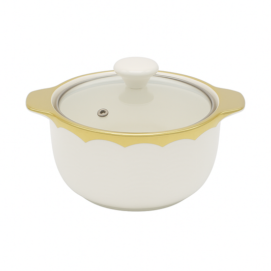 Small Ceramic Serving Dish with Lid – White & Gold