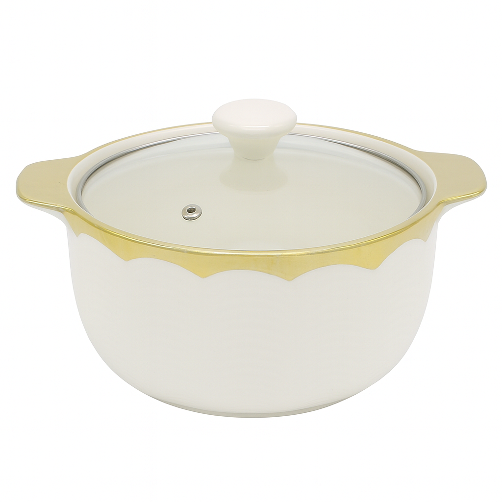 Large Ceramic Serving Dish with Lid – White &Gold