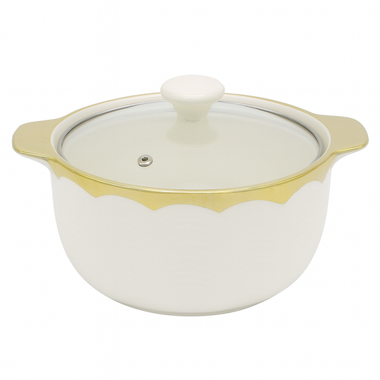 Large Ceramic Serving Dish with Lid – White &Gold