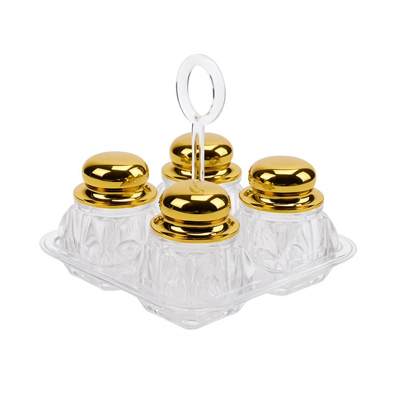 Salt & Pepper Cruet Set – 4 Pcs Acrylic with Rose Gold, Gold & Silver Lids - Habitt