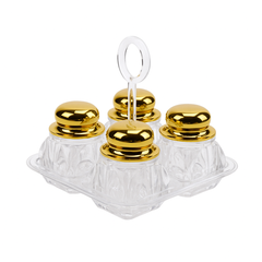 Salt & Pepper Cruet Set – 4 Pcs Acrylic with Rose Gold, Gold & Silver Lids