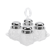 Salt & Pepper Cruet Set – 4 Pcs Acrylic with Rose Gold, Gold & Silver Lids - Habitt