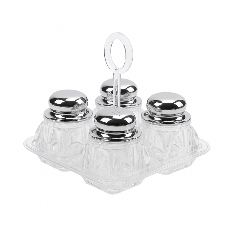Salt & Pepper Cruet Set – 4 Pcs Acrylic with Rose Gold, Gold & Silver Lids - Habitt