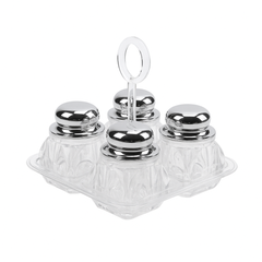 Salt & Pepper Cruet Set – 4 Pcs Acrylic with Rose Gold, Gold & Silver Lids