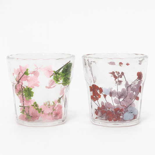 1Pc Double Wall Glass – 300ml Insulated Floral Tumbler (Pink & Purple)
