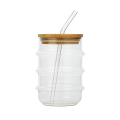 500ml Straw Glass – Clear Borosilicate with Wooden Lid & Reusable Straw