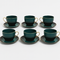 12-Piece Tea & Coffee Cup Set with Saucers – 6 Person Classic Green Design